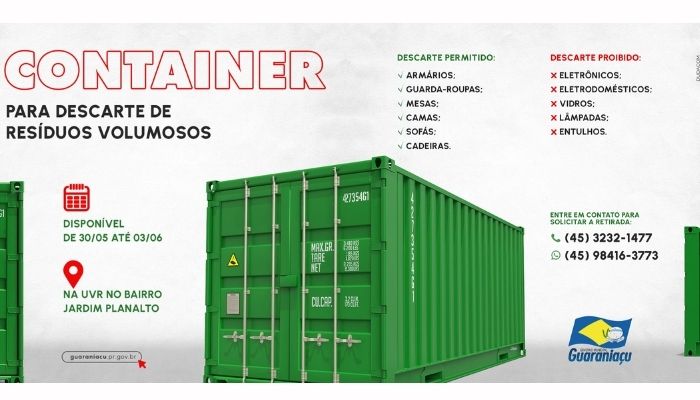 Guaraniaçu - Contêiner de resíduos volumosos já está disponível na UVR